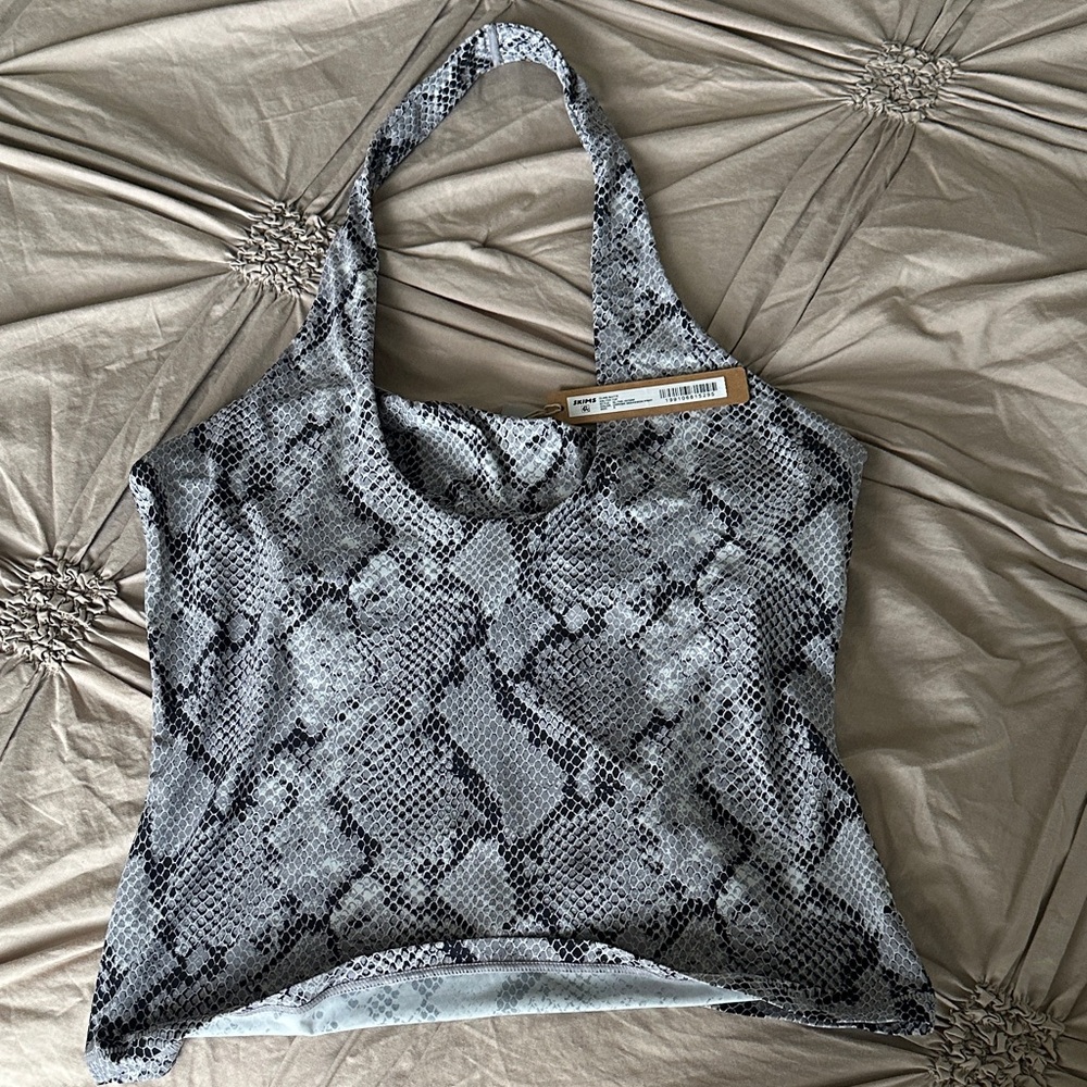 SKIMS Snake Print Halter Top - Black and Gray